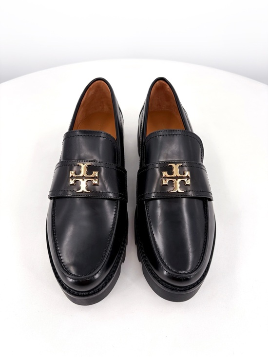 TORY BURCH Mini Everly Chunky Loafer Black Patent Leather Lug Sole 8.5